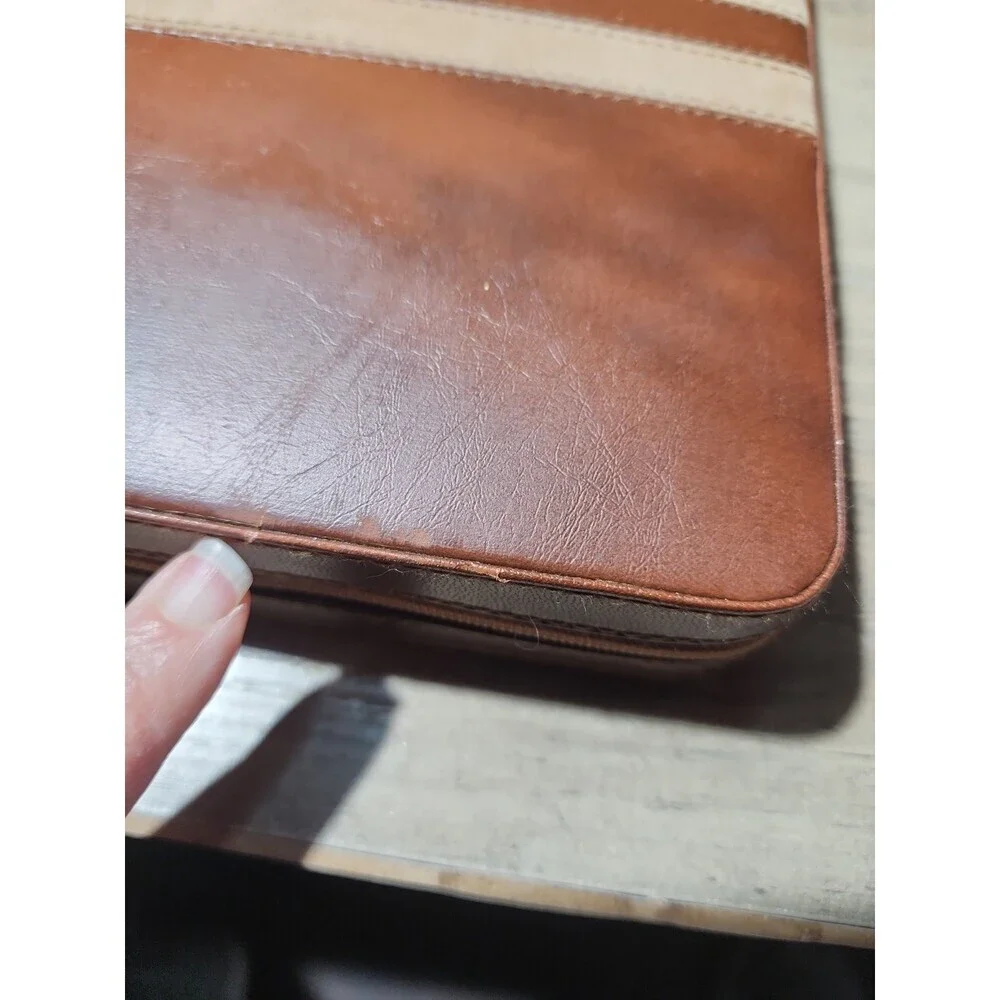 Vintage Magnetic Backgammon Game Faux Leather Zip Travel  Case Read